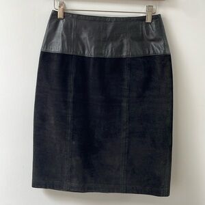 Vintage Charles Klein Black Leather suede 1980's Pencil Skirt size 4